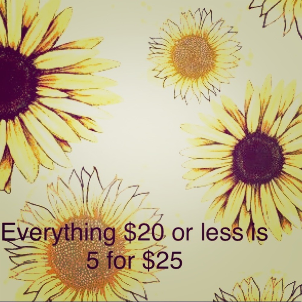 SALE EVERYTHING $20 OR LESS IS 5 FOR $25